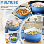 Small 3 Quart Dutch Oven, HaSteeL Round Cast Iron Cooking Pot with Lid, Nonstick Enameled Cookware for Sourdough Bread Baking Roasting Stewing Braising Frying, Heavy Duty & Oven Safe 500℉, Blue