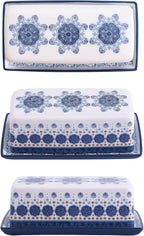 Bico Blue Talavera Ceramic Butter Dish with Lid, Wide Butter Keeper for Counter, Kitchen Countertop, Microwave and Dishwasher Safe