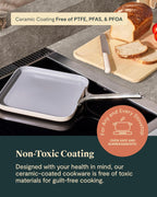 Caraway Square Griddle Pan - 11” Square Pan - Non-Stick Ceramic Coated - Non Toxic, PTFE & PFOA Free - Oven Safe & Compatible with All Stovetops - Cream