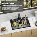 Black 25x18 Inch Kitchen And Bar Sink - Stainless Steel Drop In Single Bowl Topmount Modern Kitchen And Bar Sink With Spoon Rest,Drain Strainer Set Compatibility With Various Kitchen&Bar Style
