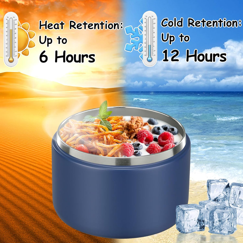 12oz Insulated Vacuum Food Jar with Buckle Lid Wide Mouth Soup Thermo for Hot Food Kids Leakproof Stainless Steel Lunch Container- Blue 1 Pack