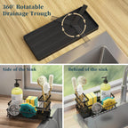 Consuemst Sponge Holder for Kitchen Sink - Auto Draining Sink Caddy Organizer with Detachable Rack, High Brush Holder, Kitchen Countertop Storage Accessories, Black