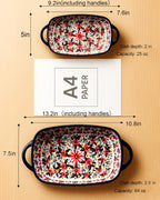 Polish Pottery Style Ceramic Baking Dish Set of 2 – Decorative Casserole Dishes with Handles, Cute Oven-Safe Lasagna Bakeware Gift Set