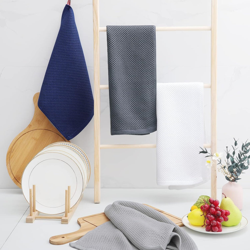 Homaxy 100% Cotton Waffle Weave Kitchen Dish Towels, Ultra Soft Absorbent Quick Drying Cleaning Towel, 13 x 28 Inches, 8-Pack, Light Gray