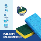 SCRUBIT 48 Pack Kitchen Sponges Dish Sponge for Washing Dishes, Kitchen & Bathroom – Blue & Yellow Dishwashing Sponges Along with A Thought Scrubber – Bulk Cleaning sponges Kitchen (Blue, Yellow)