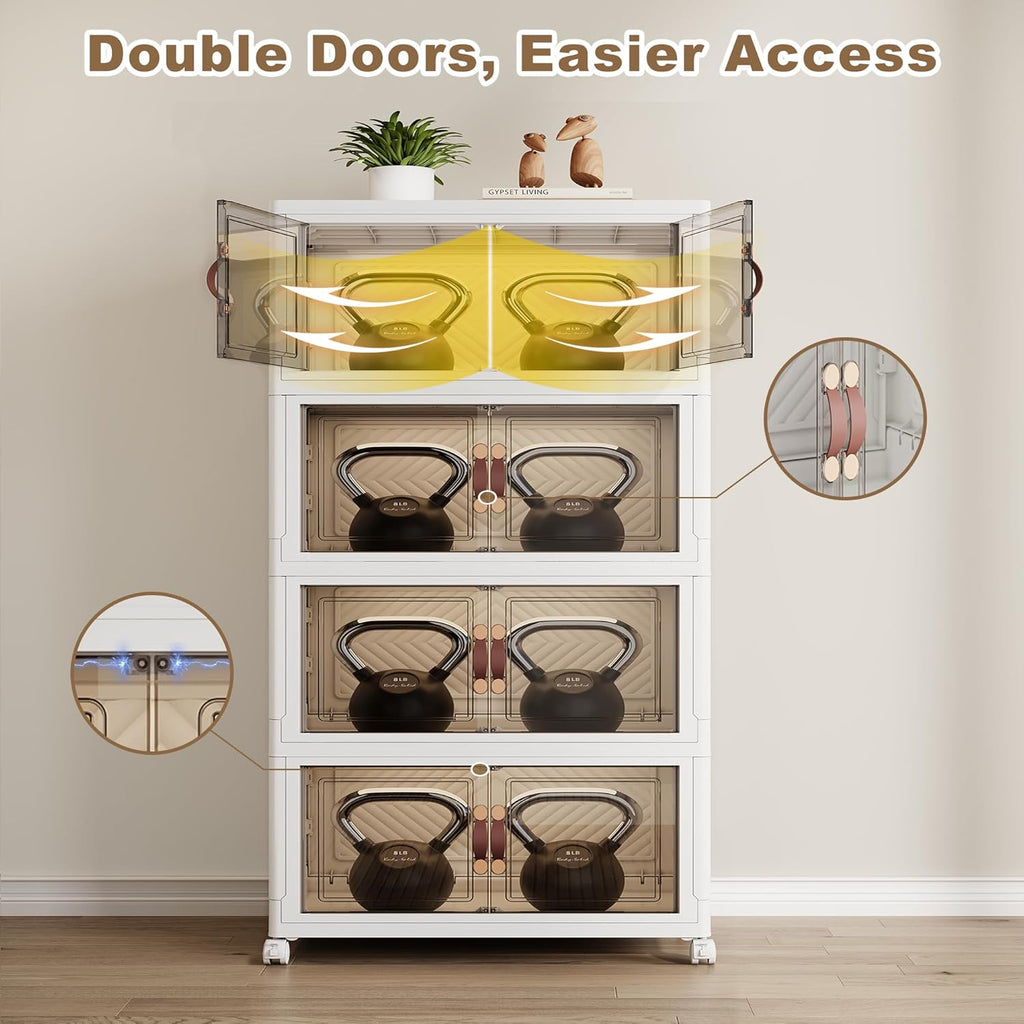 SAILUN 433QT/108 Gal Extra Stackable Storage Bins Large Collapsible Storage Bins with Wheels and Lid, Open Front Folding Closet Organizers and Storage,4Pack 26" W x 17" D x 56.7" H