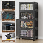 300Qt Stackable Storage Bins with Lid, Extra Large Closet Organizer Collapsible Drawer Boxes with Wheels, Folding Plastic Cabinet Containers for Home Kitchen Room Organization, 5Pack Black