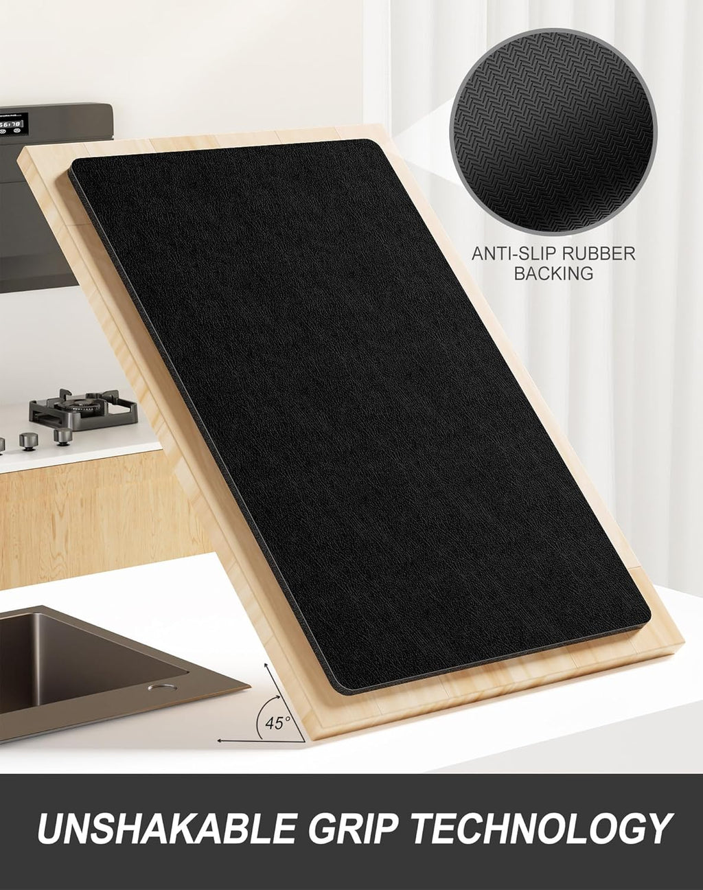 Rnivvi Dish Drying Mat for Kitchen Counter, 12 x 19" Super Absorbent Drainer Pad Easy Clean Dish Rack Pad, Non-Slip Heat Resistant Coffee Bar Mats for Coffee Machine Station Accessories Decor, Black