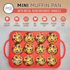 Silicone Muffin Pan With Handles, 12 Cups Cupcake Pan, Silicone Muffin Cups For Baking, Eggs & Cupcakes, Non-Stick Cupcake Molds Dishwasher Safe & BPA Free - Red Color