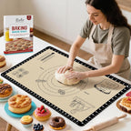 Extra Thick Silicone Baking Mat with 10 Easy Recipes,Silicone Mat for Baking, Non Stick Pastry Mat for Dough Rolling, Macaron, Cookie, bread, Pizza, Fondant/Pie Crust, Oven& Dishwasher Safe