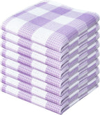 Waffle Weave Plaid Dish Cloths, 100% Cotton - 12 x 12 Inches, Ultra Soft Absorbent Quick Drying Dish Towels Buffalo Check Dish Rags for Kitchen, 8 Pack - Spring Summer - Lavender & White