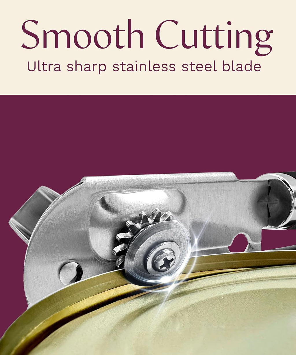 Premium Multifunctional Magnetic Manual Can Opener and Bottle Opener, Heavy Duty Stainless Steel Sharp Cutting Blade and Oversized Easy Turn Knob, Soft-Touch Handle, Kitchen Use, Black