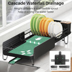 Dish Drying Rack - Large Dish Racks for Kitchen Counter, Expandable Dish Drainers with Cutlery Holder Stainless Steel Rustproof, Black