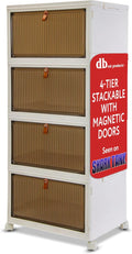 Quik Box Sport 4-Tier Stackable Storage Organizer - 24 Gallon Capacity Collapsible Bins with Magnetic Doors, Space-Saving Vertical Storage for Bedroom, Closet, Dorm Organization