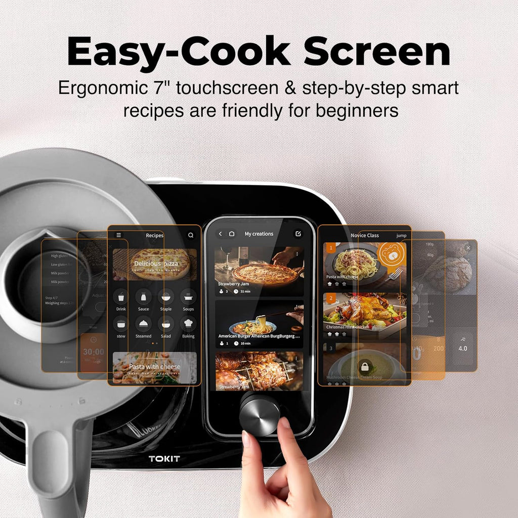 TOKIT Omni Cook C2 Smart Cooking Robot Food Processor Thermomix Automatic Cooking Machine 21 Functions AI Cooker Robot- Blender, Stirrer, Fry, Steamer, Chopper, Cutter, 3000+ Free Recipes, 95°F-356℉