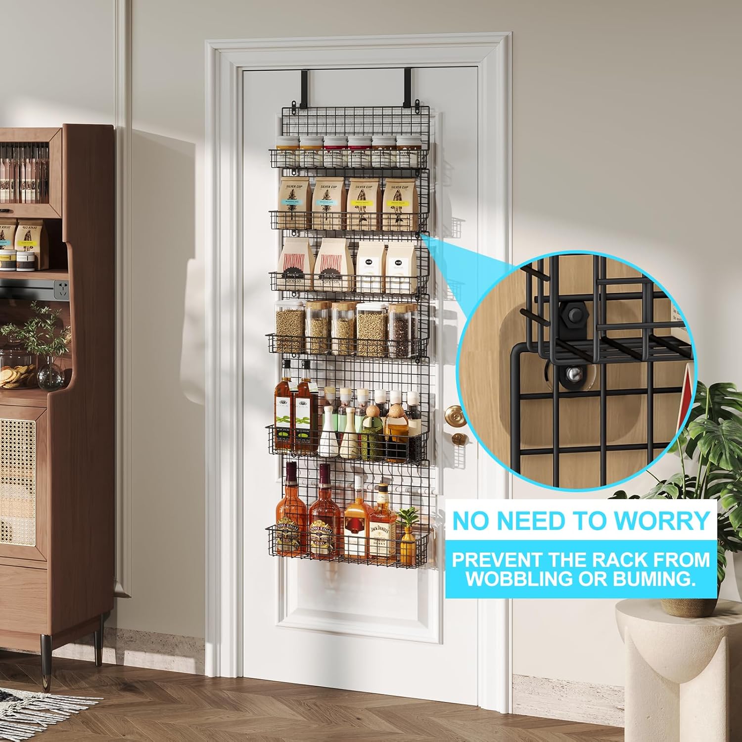 JKsmart High Capacity 6-Tier Spice Rack Organizer with Door Hook, Wall-Mounted & Over-the-Door for Kitchen Pantry Cabinet - Black
