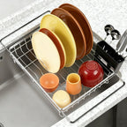 MERRYBOX Sink Dish Drying Rack, Expandable Stainless Steel Dish Drying Rack in Sink/Over The Sink with Large Cutlery Holder for Kitchen Counter(Adjustable 15.4" to 23" cm)