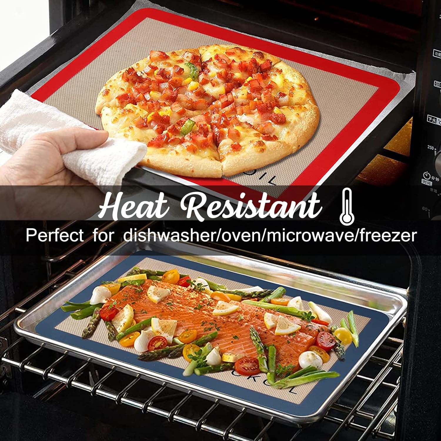 Silicone Baking Mat Large Baking Mat Set of 3-2 Half Sheets 16.5" x 11.6" +1 Quarter Sheet,Reusable Non-Stick Food Safe Bakeware Liners for Cookies, Macarons, Bread/Pastry Keep Oven Pans Clean