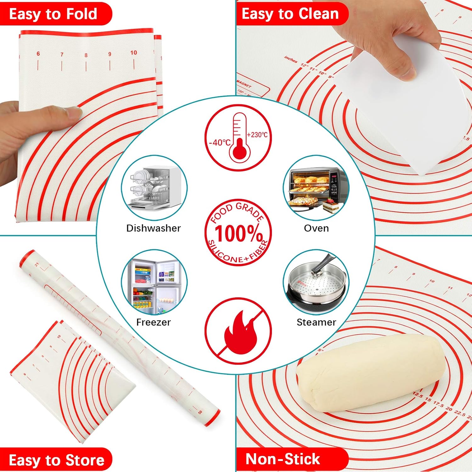 MIKULA Rolling Pin, Rolling Pins Thickness Rings and Silicone Baking Pastry Mat Set, Stainless Steel Dough Roller Rolling Pins for Baking & Bench Scraper For Pizza, Cookies, Pie, Pasta, Pastries