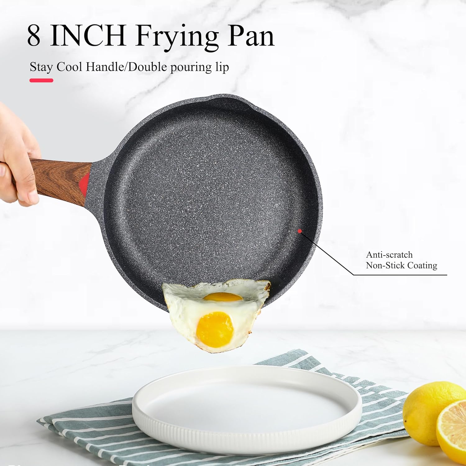 Vinchef 8" Non Stick Frying Pans, Skillet with Lid Used for All Stoves, Induction Non Toxic Cookware, Cooking Pans Nonstick Capable of Kitchen