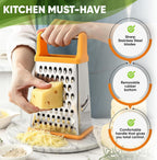 Spring Chef Handheld Stainless Steel XL Parmesan Cheese Grater with Handle - 4 Sided Manual Box Grater for Kitchen - Dishwasher Safe Cheese Shredder for Carrot, Potato, Vegetables, Hash Brown - Mango