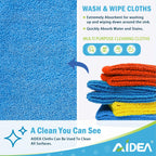 AIDEA Microfiber Cleaning Cloth 8PK, Dusting Cloth Drying Towel, All Purpose Soft Absorbent, Lint Free Rags, Streak Free Wash Cloth for House, Kitchen, Car, Window, 12"×12"