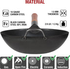 YOSUKATA 11.8" Carbon Steel Wok Pan – Pre-Seasoned Flat Bottom Pow Wok for Stir Fry, BBQ, Grill & Camping – Traditional Japanese Chinese Cookware – Compatible with Induction, Electric, Gas, Open Fire