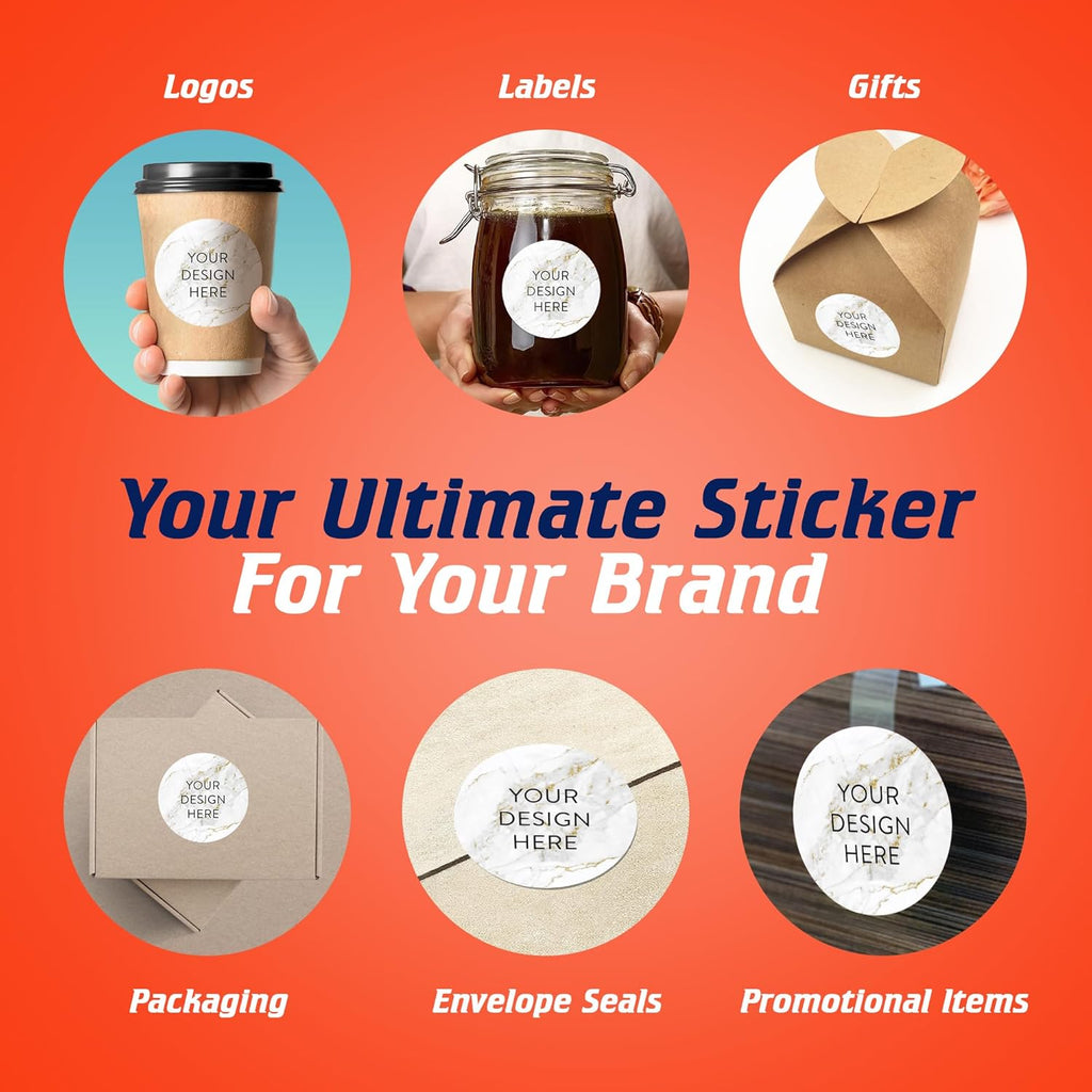 100 Custom Vinyl Stickers - Upload Your own Image, Text, Design, Logo - Personalized Logo Labels for Handmade, Packaging, Bottle, Jars, Candle, Brand Stickers (Gold Marble, 3x3)
