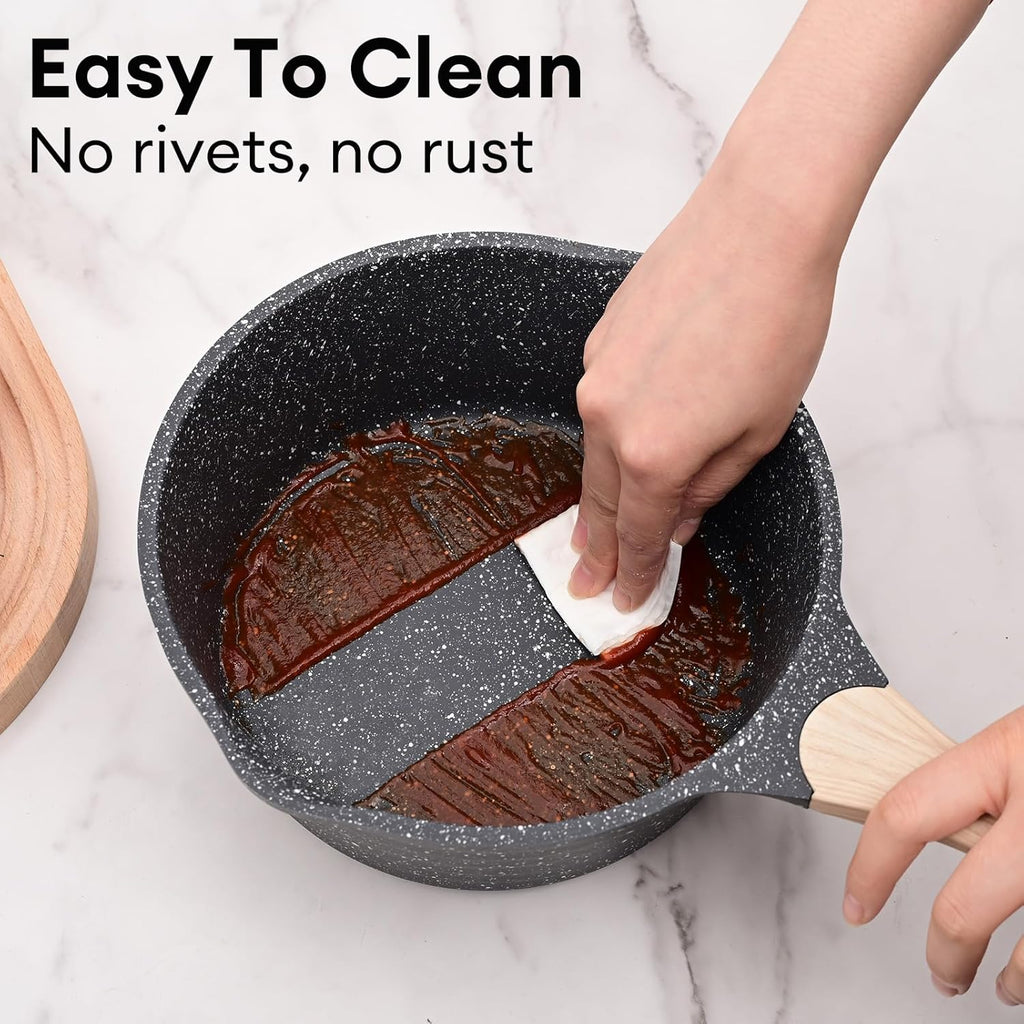 JEETEE 2 Quart Sauce Pan with Lid, Non Stick Small Pot with Coating, Masterclass Cookware Sauce Pot for Cooking, PFOA/PFOS Free