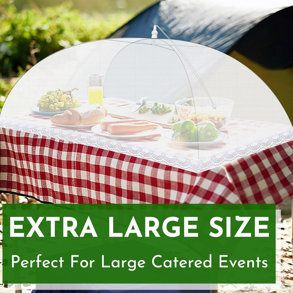 Mesh Food Covers for Outside - 8 Pack Upgraded 2 Extra Large 40x24 in & 6 Large 17x17 in Food Tent Food Cover Outdoors Party Collapsible Picnic Nets Umbrella Mesh Screen Pop Up Food Dome (White)