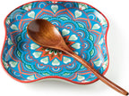 Spoon Rest for Stove Top, Bohemian Kitchen Gadgets, Ceramic Spoon Holder for Kitchen Countertop, Coffee Spoon Rest, Large Cooking Spatula Holder for Spoons, Ladles or Tongs, Blue and Red Boho