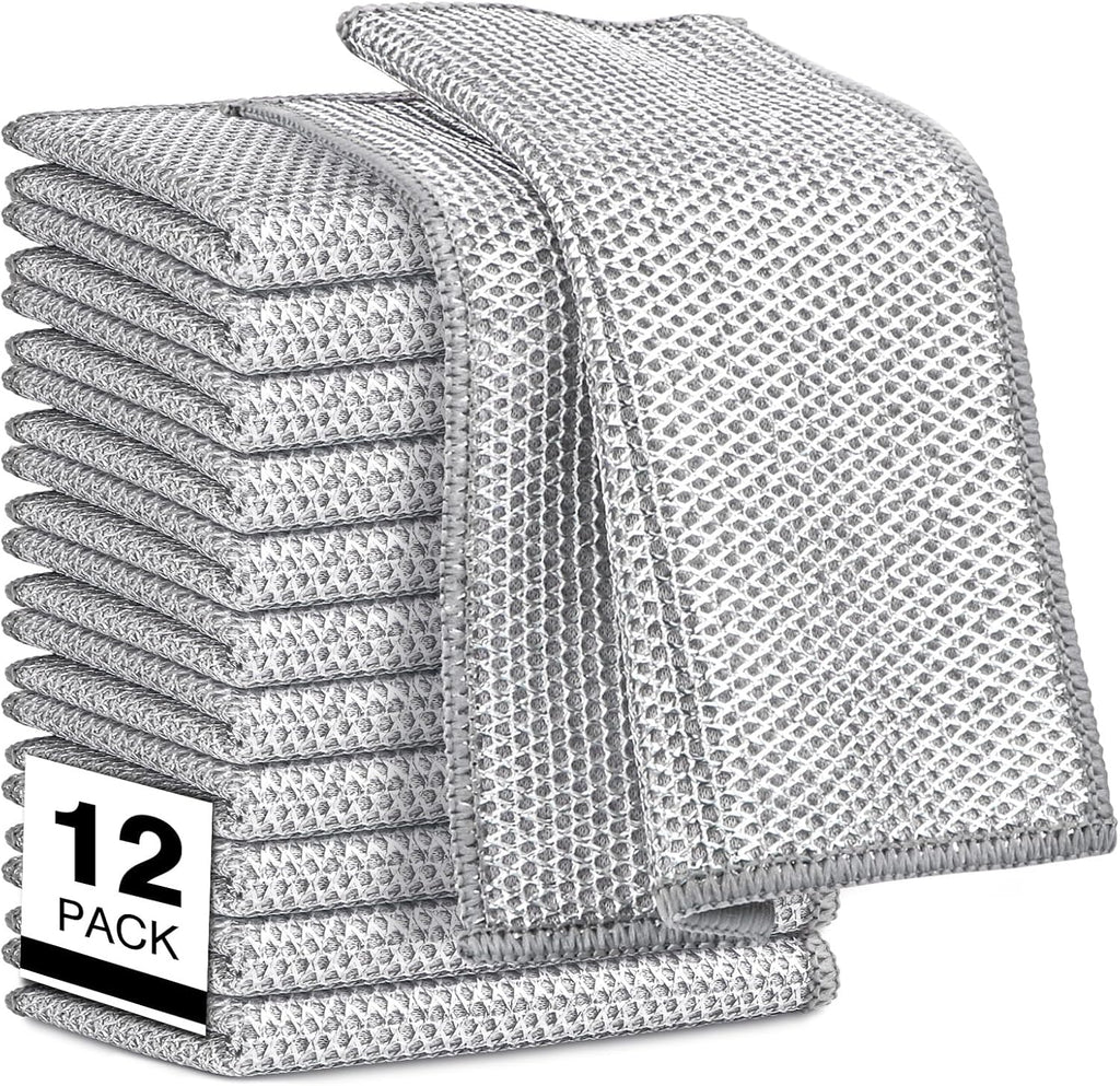 AIDEA Non Scratch Wire Dishcloth 12PK, Wire Dishwashing Rag for Wet and Dry, Washable Dish Rags No Odor, Cleaning Pads Steel Scrubber for Cookware, Sinks, Dishes, Stove Tops, 7"×8"