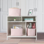 Cotton Rope storage Basket Bins Woven Basket for Organizing Shelves Rectangle Decorative Baskets For storage Clothes Toys Books Towels Square Wicker Nursery basket organizer 3 pack light pink
