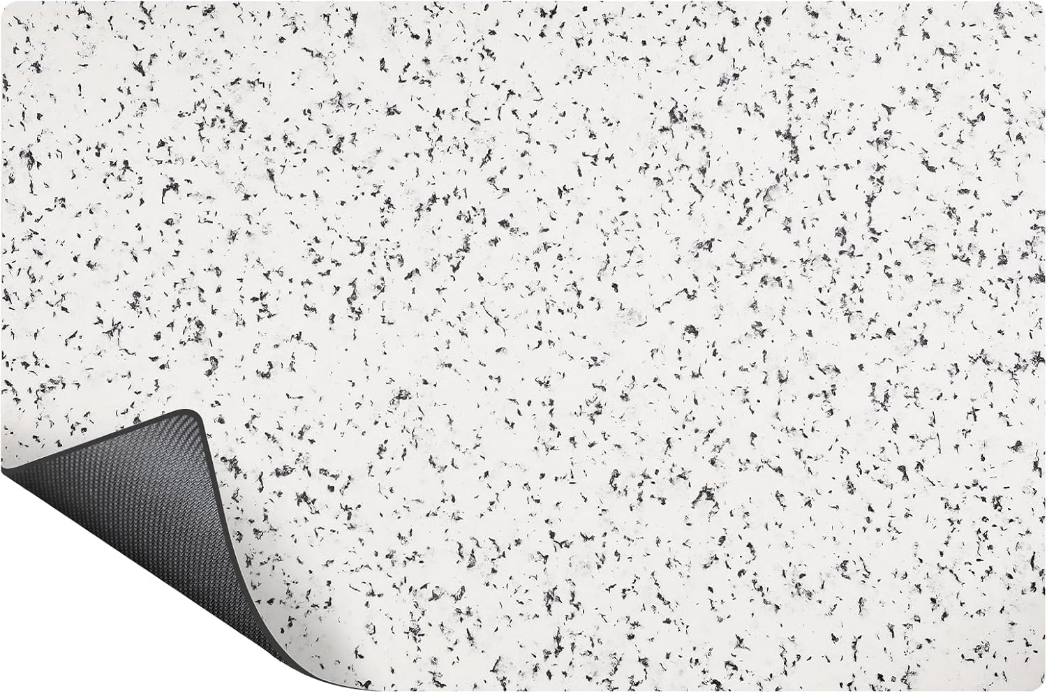 SUEH DESIGN Coffee Mat, Absorbent Dish Drying Mat 23.6 x 15.7 in Quick Dry Coffee Mat Large Drying Mats for Kitchen Counter Coffee Bar, Granite White