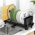 Small Dish Drying Rack, Compact Dish Rack for Kitchen Counter, Space Saving Plate Rack, Dish Strainer with Cutlery Holder, Black