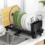 Small Dish Drying Rack, Compact Dish Rack for Kitchen Counter, Space Saving Plate Rack, Dish Strainer with Cutlery Holder, Black