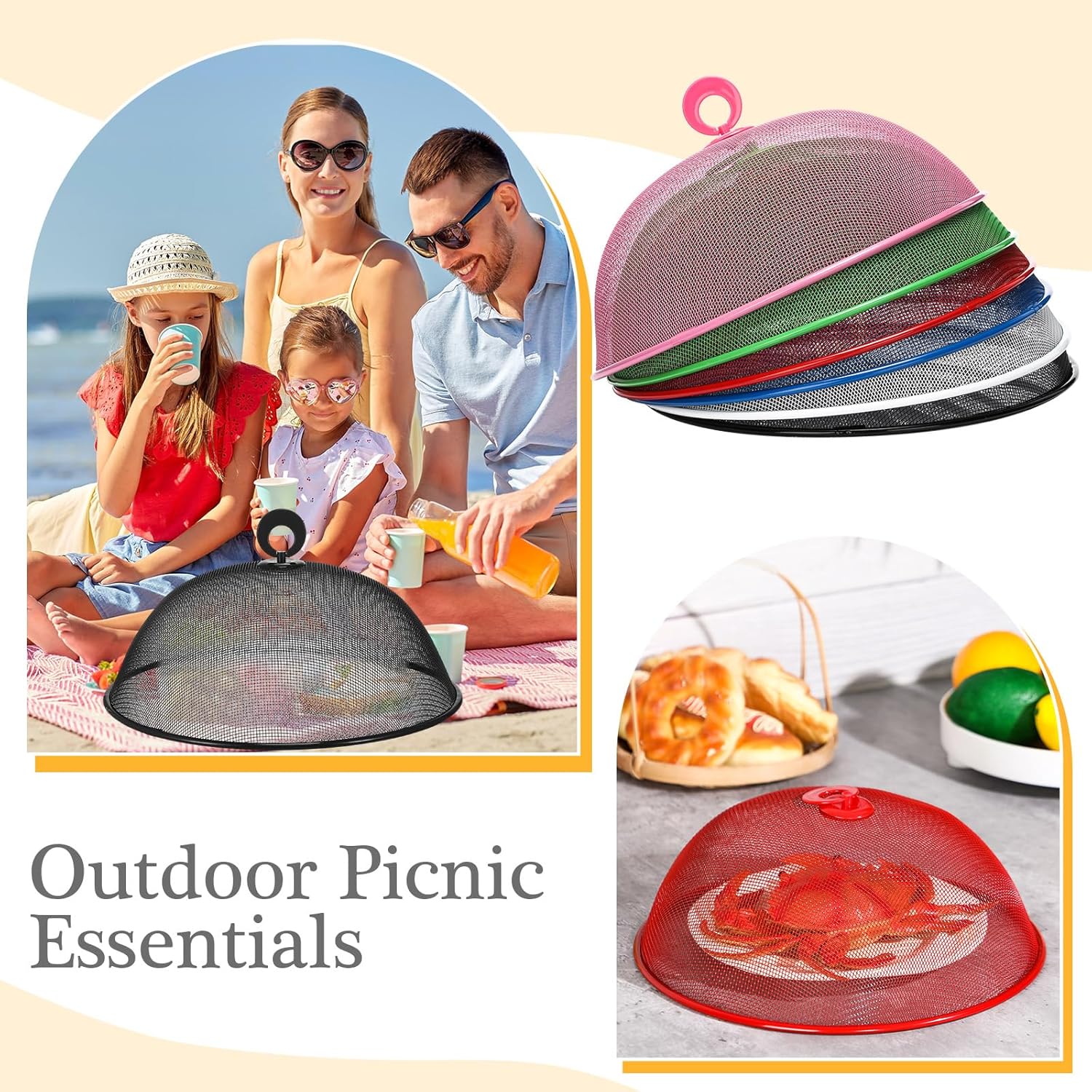 Gerrii 6 Pcs Metal Mesh Food Cover Outdoor Mesh Food Tents Dome Screen Plate Covers for Dinner Plates Reusable Fruit Fly Nets Picnic Food Umbrella for Table, BBQ, Camping, Party (Multicolor,11 Inch)