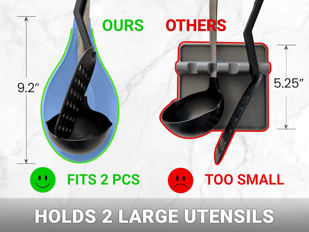 Silicone Spoon Rest for Stove Top, Set of 2 - HEAT RESISTANT, EASY TO CLEAN Kitchen Spoon Rest for Kitchen Counter, Holds XL Utensils, Safe on GLASS & INDUCTION Cooktops, DOESN’T BREAK if Dropped