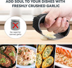 2 Pack Garlic Press Rocker Set – Innovative Stainless Steel Garlic Mincer & Crusher with 2 Peelers, 2 Scrapers, and 2 Brushes for Effortless Garlic Prep | Complete Garlic Tool Kit (BLACK)