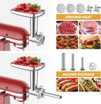 Meat Grinder & Stainless Steel Slicer Shredder Attachment for KitchenAid Stand Mixer, Meat Grinder Attachment with Sausage Stuffing Set and Cheese Grater, For Kitchenaid Mixer Attachments