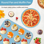 6-Pieces Baking Pans Set Nonstick, Bakeware Sets Stackable, Carbon Steel Oven Baking Set Easy to Use, Unique Blue Baking Sheet Set for Kitchen
