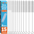 AZEN 15 Pack Straw Cleaner Brush Set, 12 inch Extra Long, 5 Different Diameters Reusable Cleaning Brush for Sippy Cup, Water Bottle and Tubes