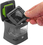 Garlic-A-Peel Garlic Press, Crusher, Cutter, Mincer, and Storage Container - Includes Silicone Garlic Peeler - Easy to Clean - Stainless Steel Blades – (Grey), standard