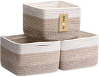 Small Organizing Baskets for Cubes Shelf, 9.7x9.7x7.1 Inch Rope Woven Storage Bins for Nursery Shelves Storage, Cute Toy Basket, Square 3 Packs Gradient Brown