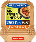 Air Fryer Paper Liners: 250Pcs Parchment Paper Sheets, Air Fryer Liner Disposable, Oilproof Waterproof Airfryer Basket Liner Square (6.5inch)