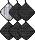 Joyhalo 6 Pack Pot Holders for Kitchen,Cotton Oven Holder with Great Heat Resistance,Non Slip Hot Pads for Kitchen Clearance,Black
