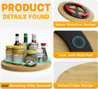 Lazy Susan Organizer Homerays 12 Inch Non-Skid Bamboo Lazy Susan for Kitchen Rotating Spice Rack for Kitchen Cabinet, Wood Turntable for Kitchen Countertop Organizer