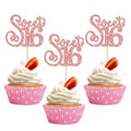 Gyufise 24 Pack 16th Birthday Cupcake Toppers Glitter Sixteen Happy Sweet 16 Cupcake Picks Cheers to 16 Years Old Cupcake Decorations for 16th Birthday Anniversary Party Cake Supplies Rose Gold