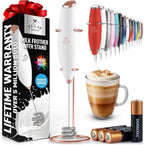 Zulay Kitchen Tornado Whisk Milk Frother with 4 AA Duracell Batteries - Triple Whisk for More Power - Handheld Coffee Frother with Stand - Drink Mixer for Lattes, Matcha & Protein Shakes