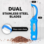 Zulay Kitchen Premium Vegetable Peeler for Kitchen - Swivel Peeler with Razor Sharp Stainless Steel Blades & Strong Ergonomic Handle - Dishwasher Safe, Easy To Use with Blemish Remover - Blue
